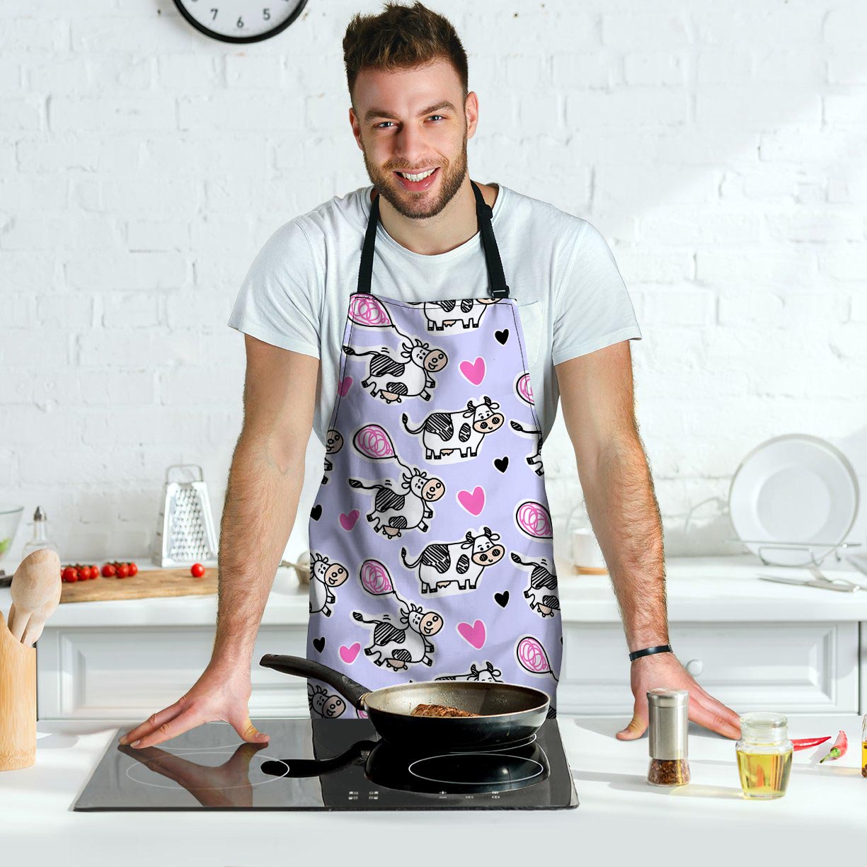 Cow Doodle Print Men's Apron-grizzshop