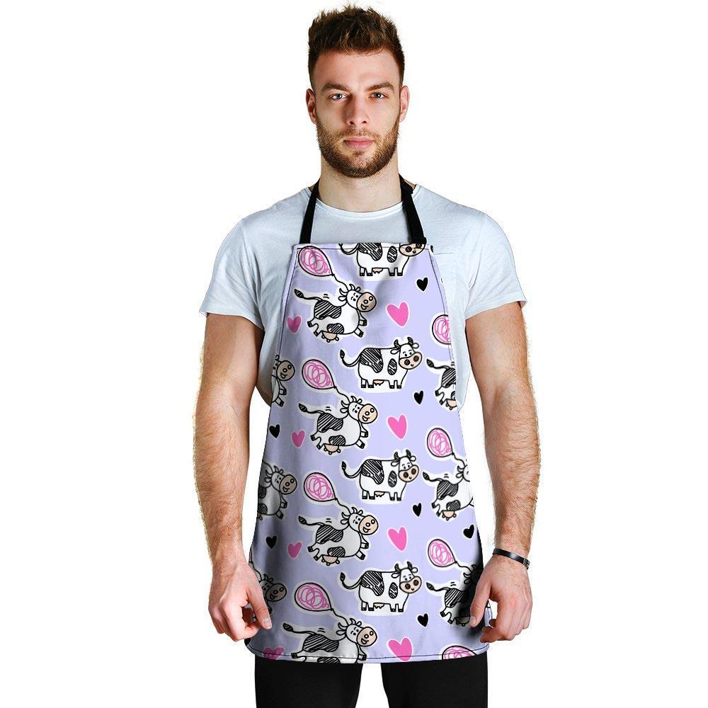 Cow Doodle Print Men's Apron-grizzshop