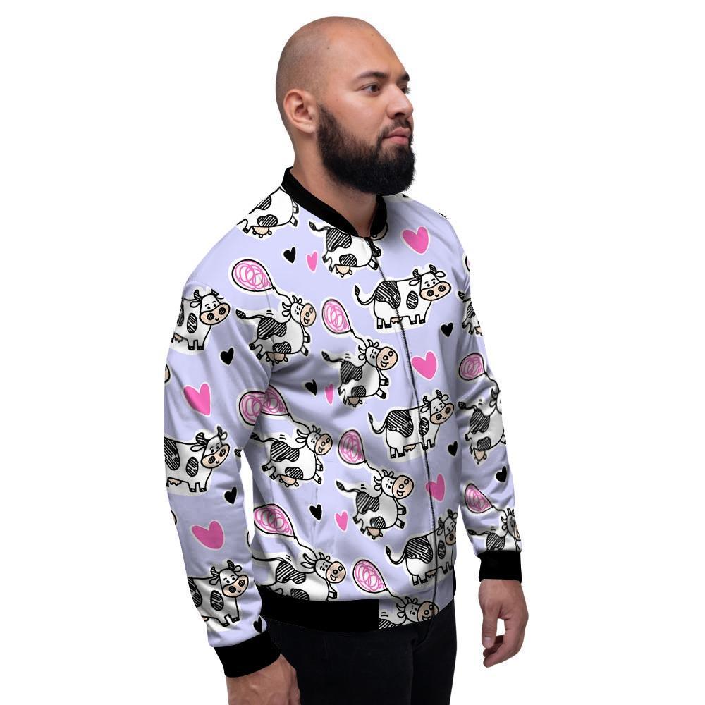 Cow Doodle Print Men's Bomber Jacket-grizzshop