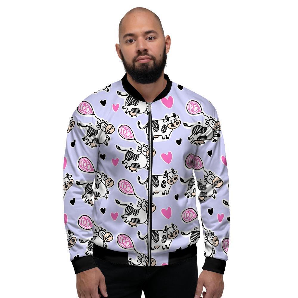 Cow Doodle Print Men's Bomber Jacket-grizzshop