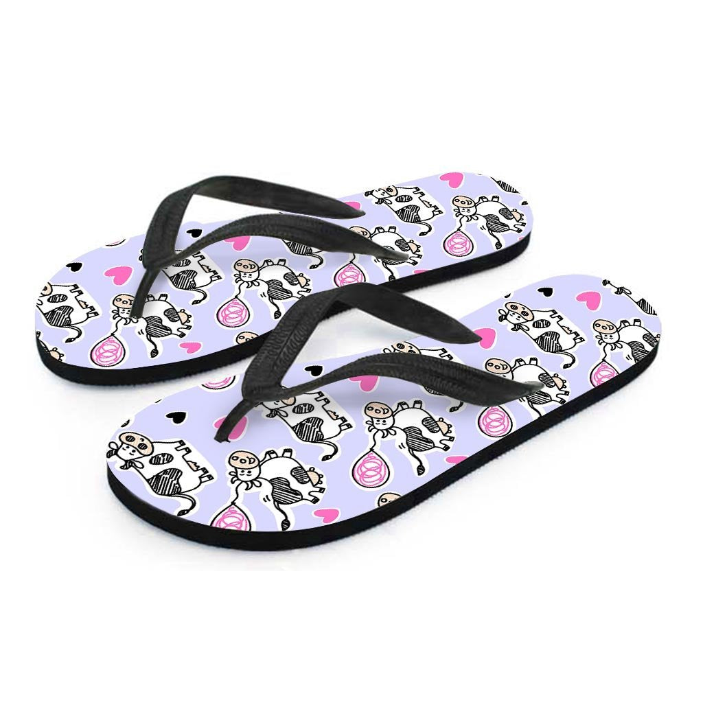 Cow Doodle Print Men's Flip Flops-grizzshop