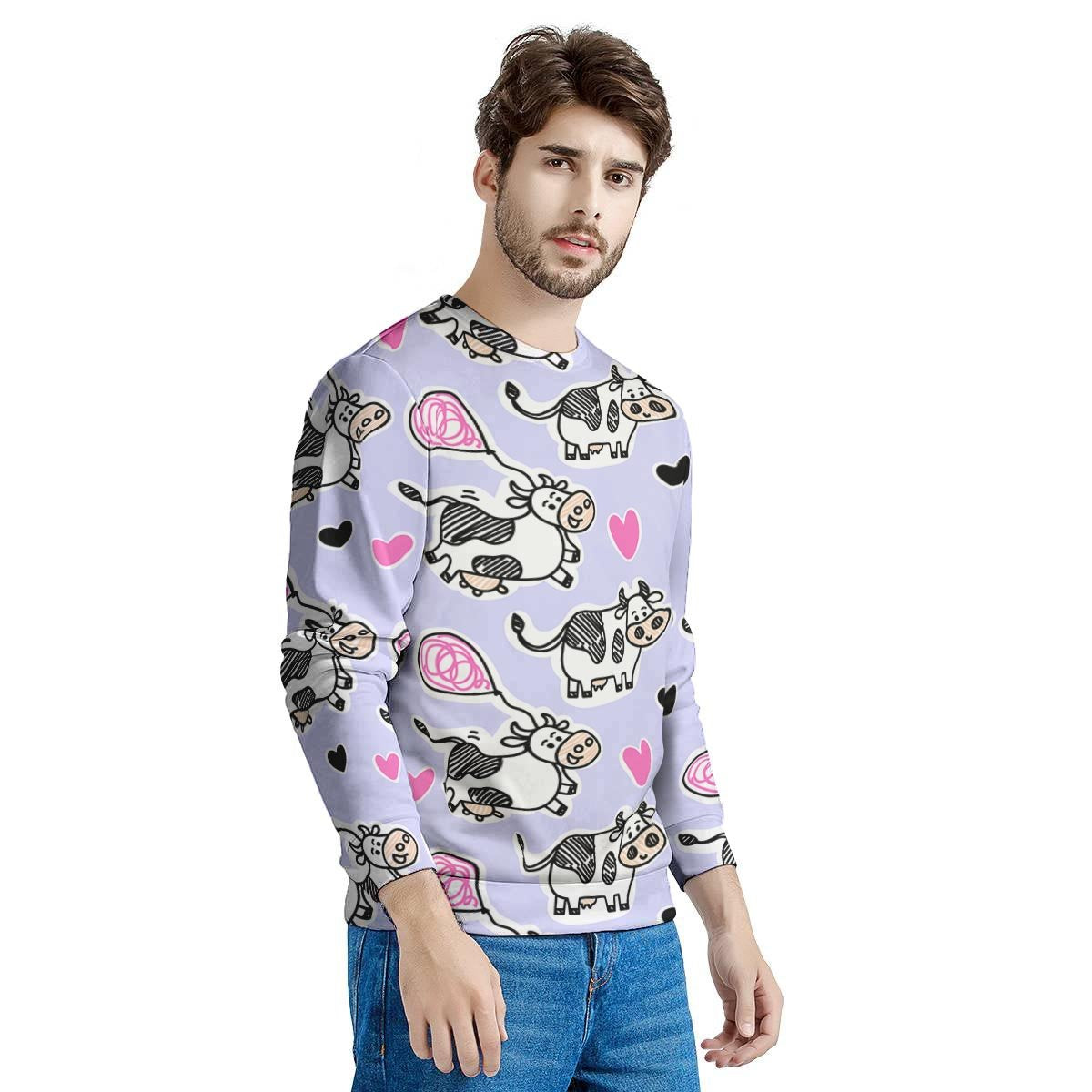 Cow Doodle Print Men's Sweatshirt-grizzshop