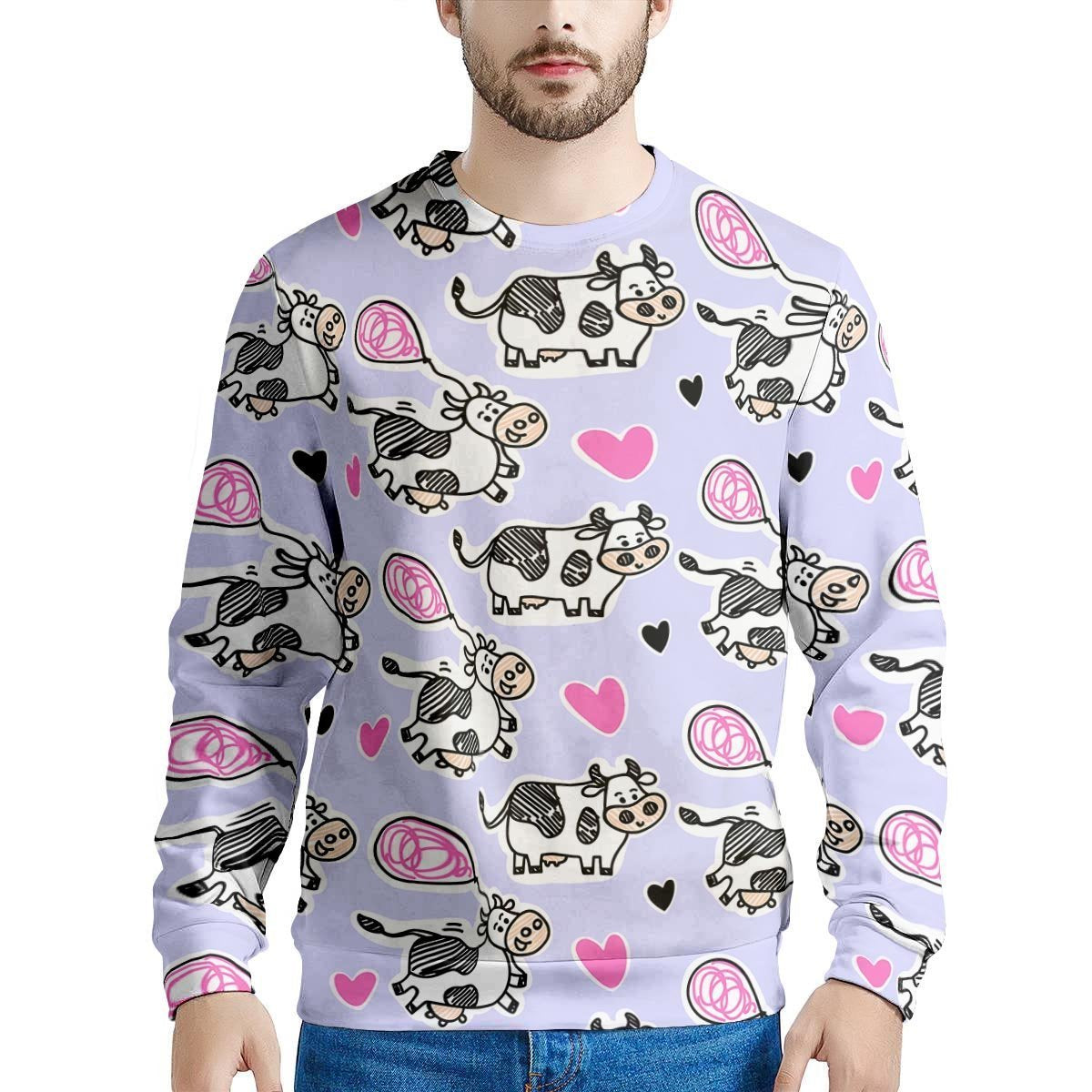 Cow Doodle Print Men's Sweatshirt-grizzshop