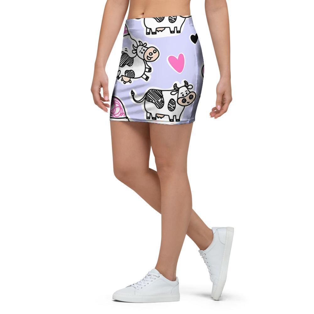 Cow Doodle Print Mini Skirt-grizzshop