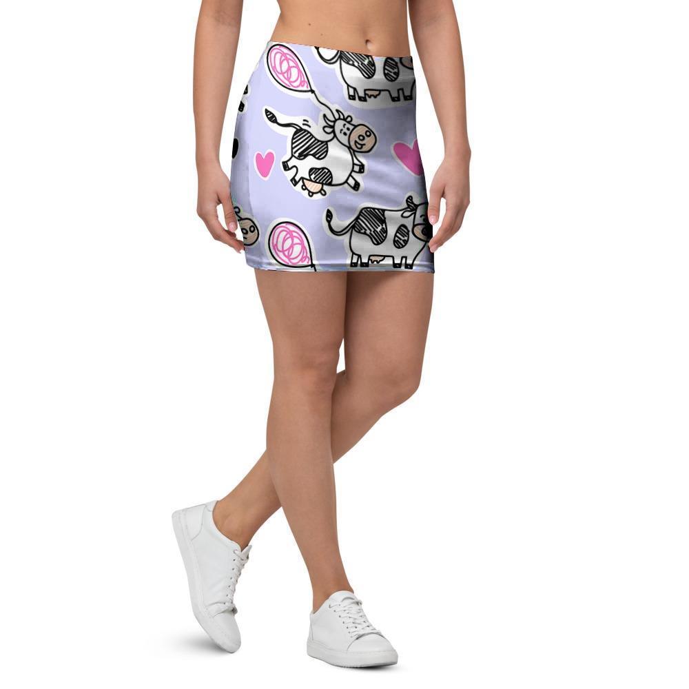 Cow Doodle Print Mini Skirt-grizzshop