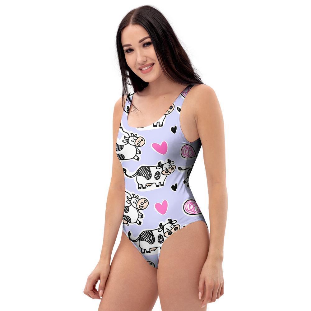 Cow Doodle Print One Piece Swimsuite-grizzshop