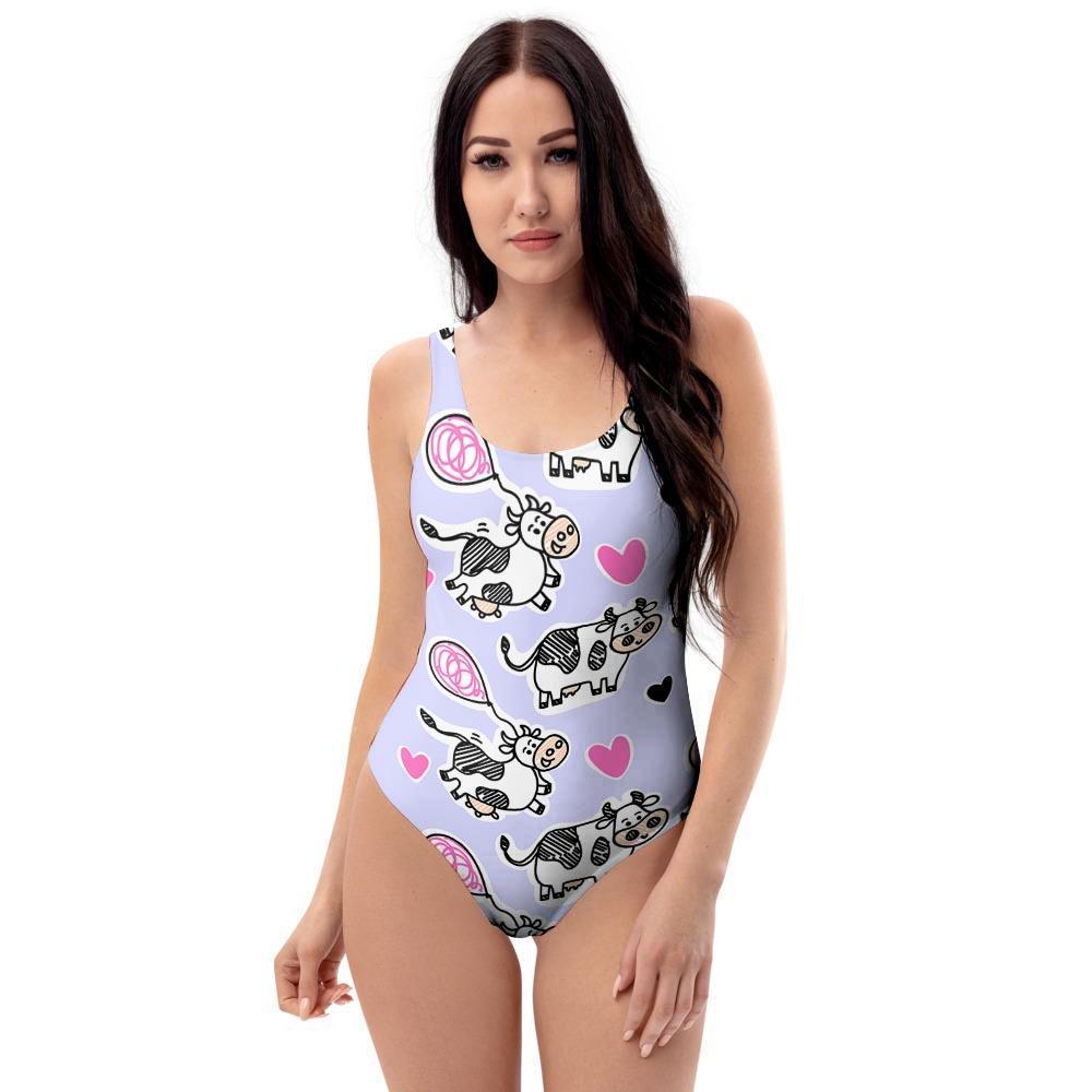 Cow Doodle Print One Piece Swimsuite-grizzshop