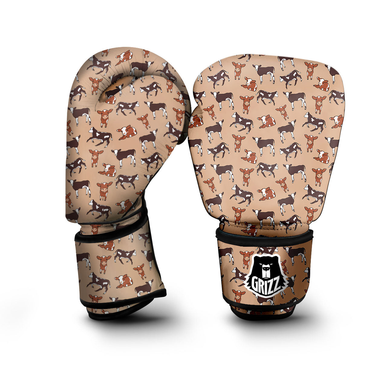 Cow Doodle Print Pattern Boxing Gloves-grizzshop
