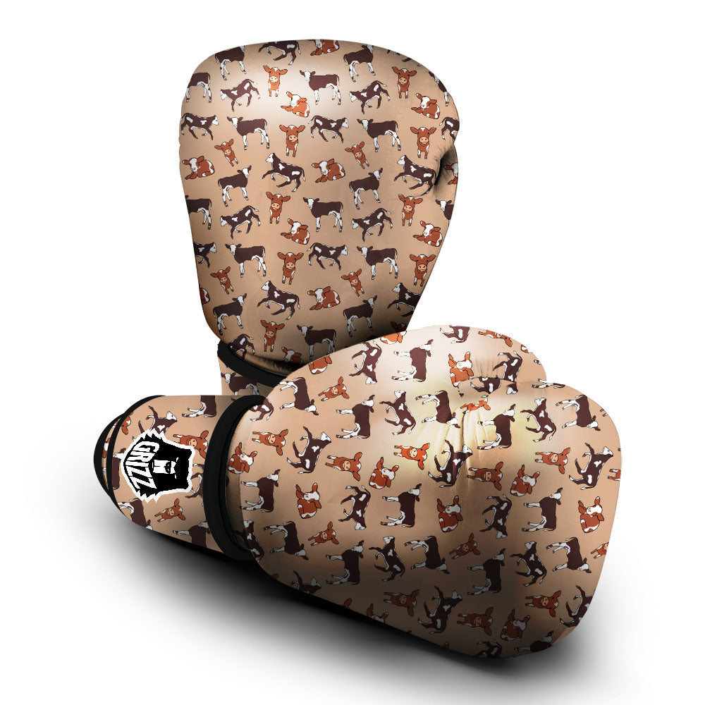 Cow Doodle Print Pattern Boxing Gloves-grizzshop