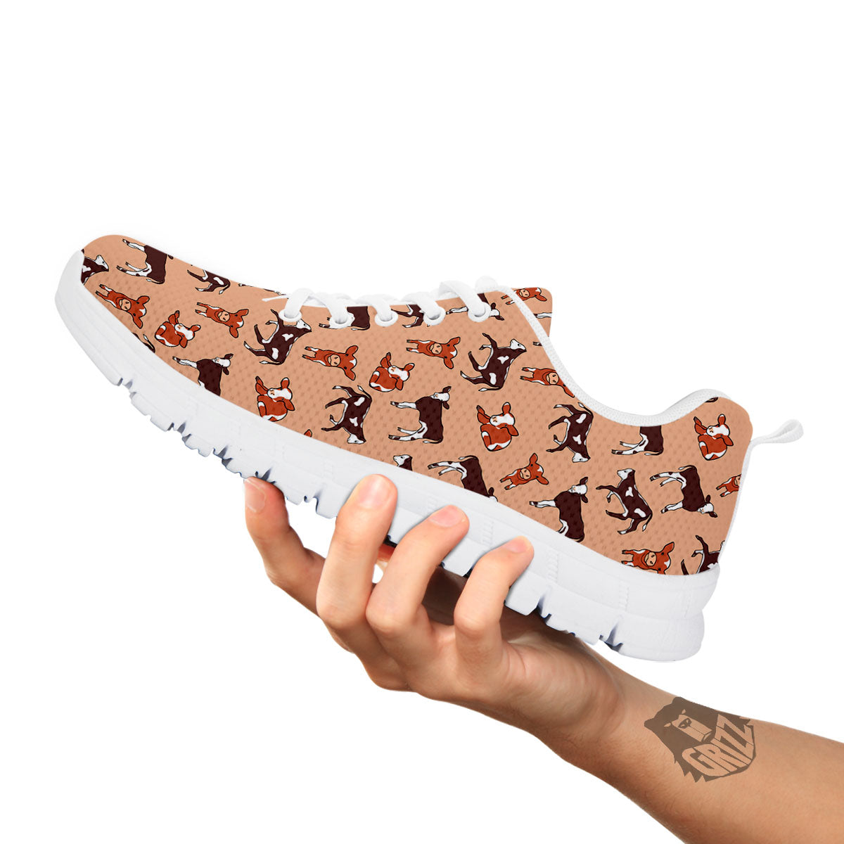 Cow Doodle Print Pattern White Sneaker-grizzshop