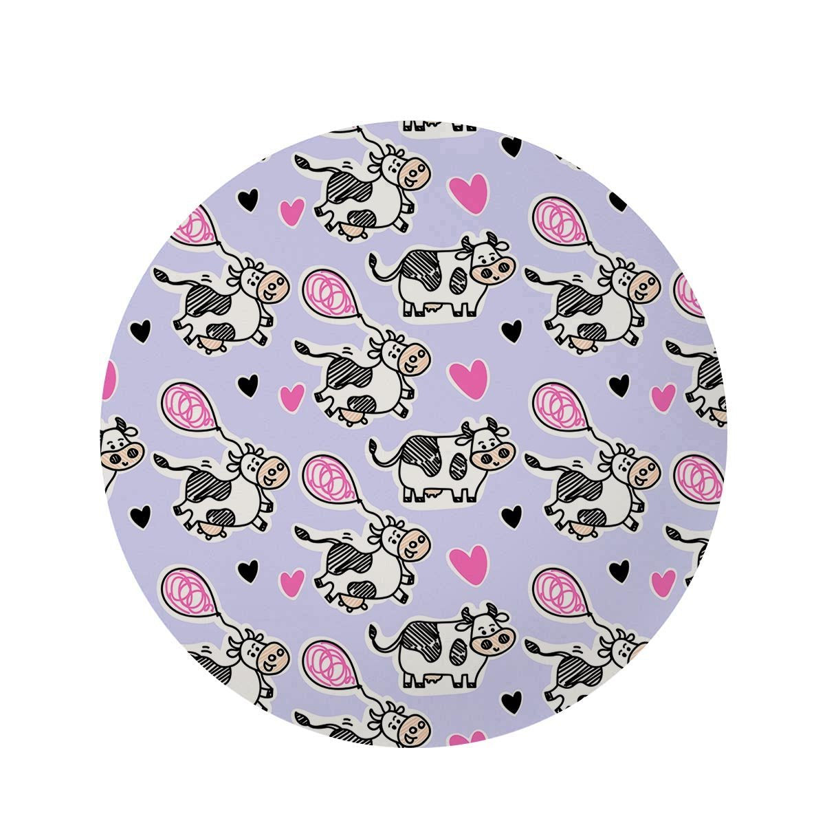 Cow Doodle Print Round Rug-grizzshop