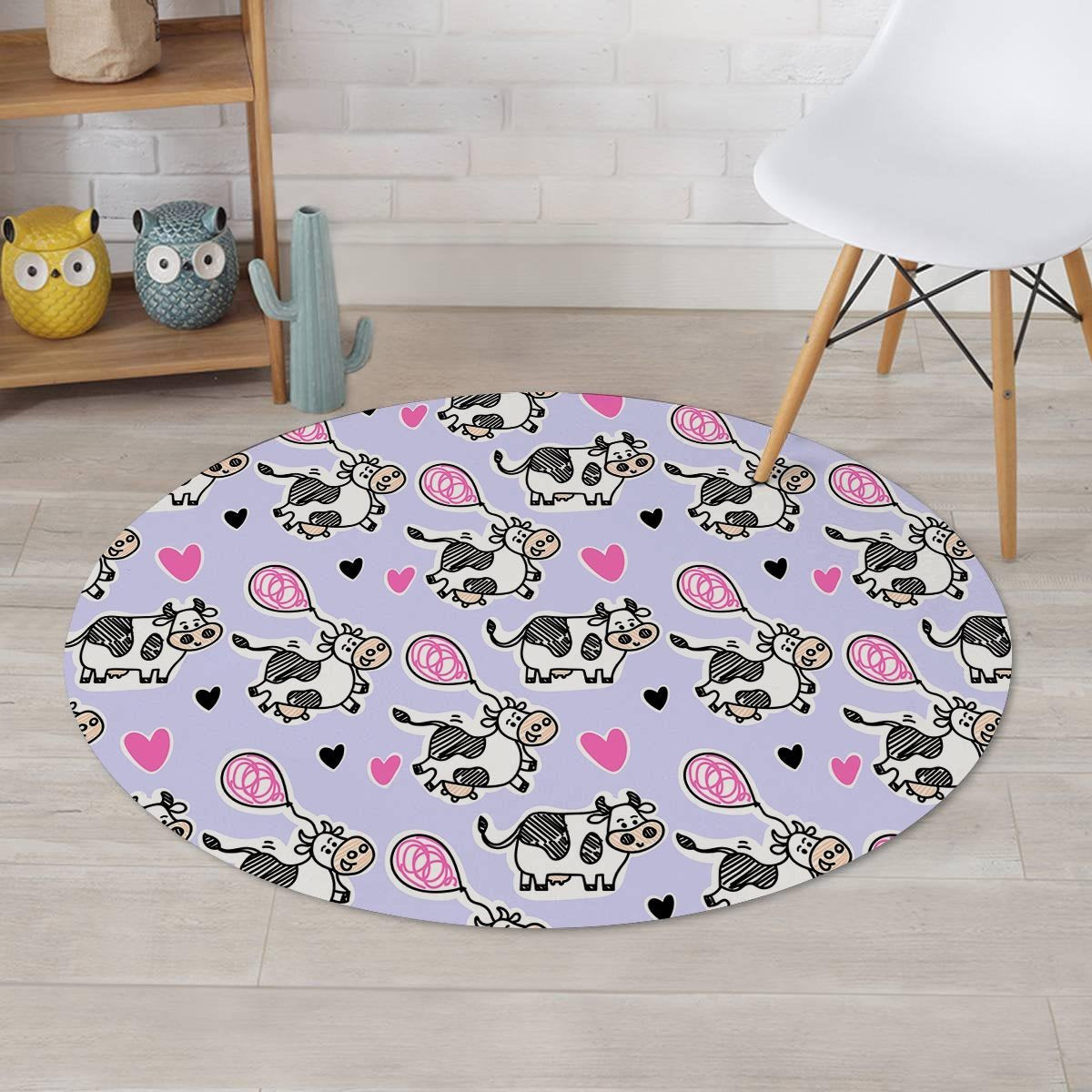 Cow Doodle Print Round Rug-grizzshop