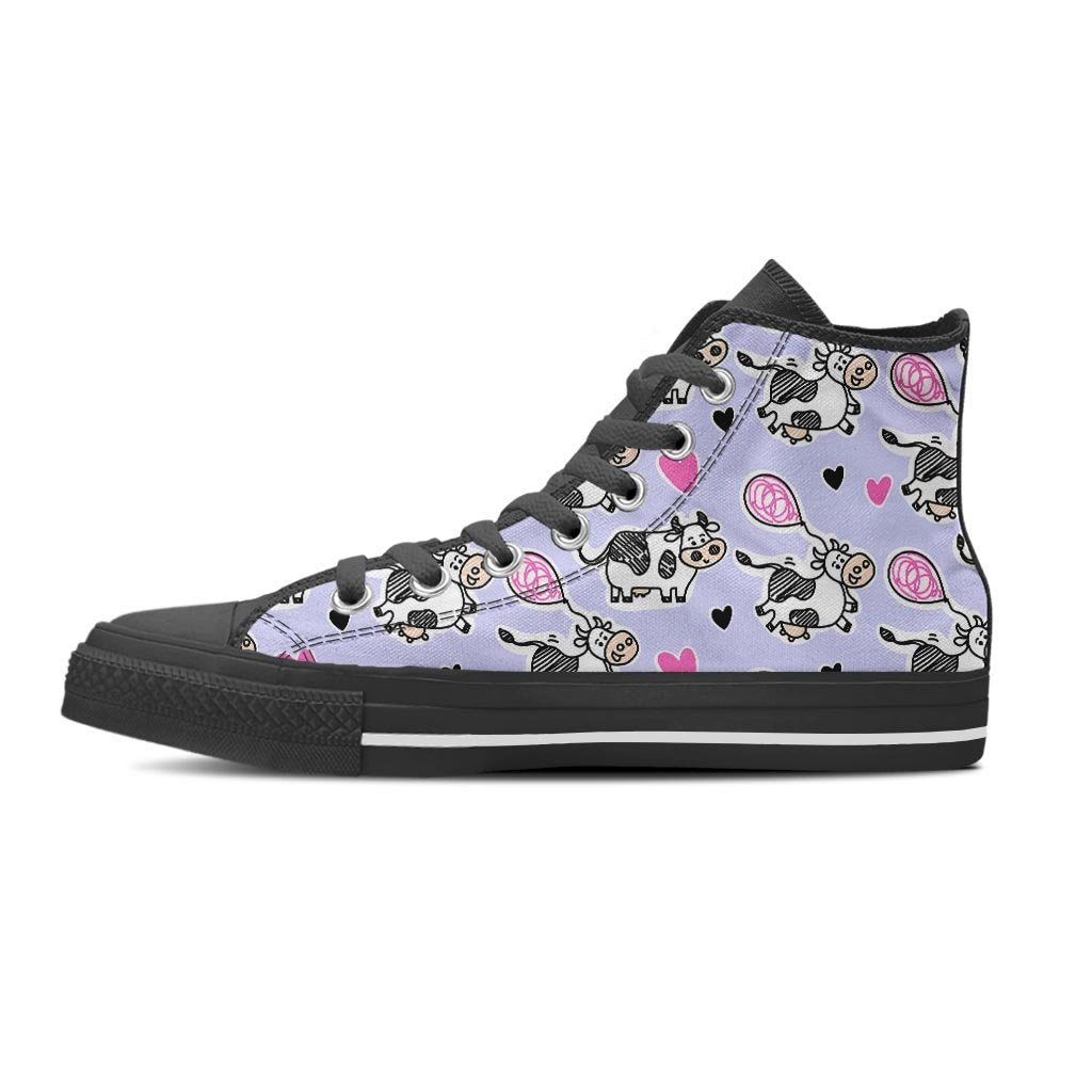 Cow Doodle Print Women's High Top Shoes-grizzshop
