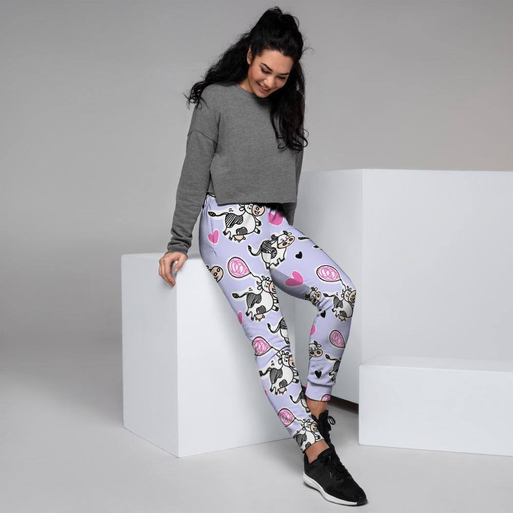 Cow Doodle Print Women's Joggers-grizzshop