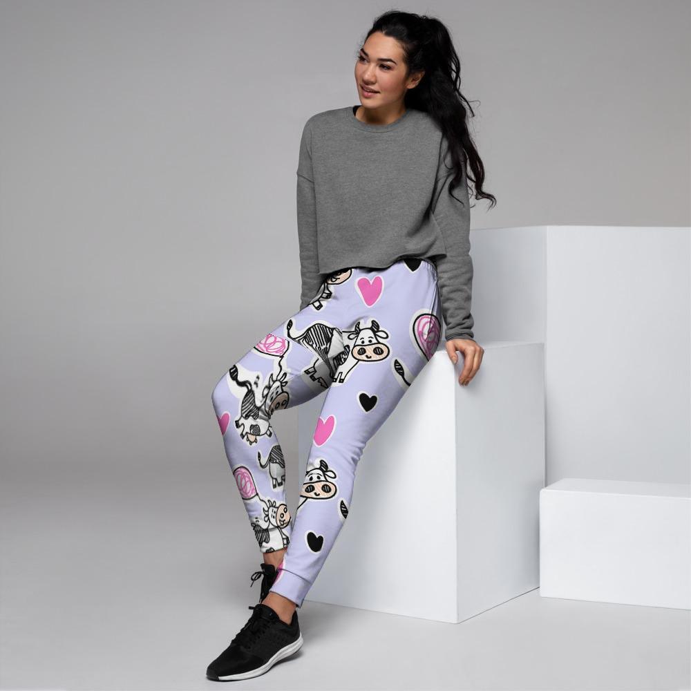 Cow Doodle Print Women's Joggers-grizzshop