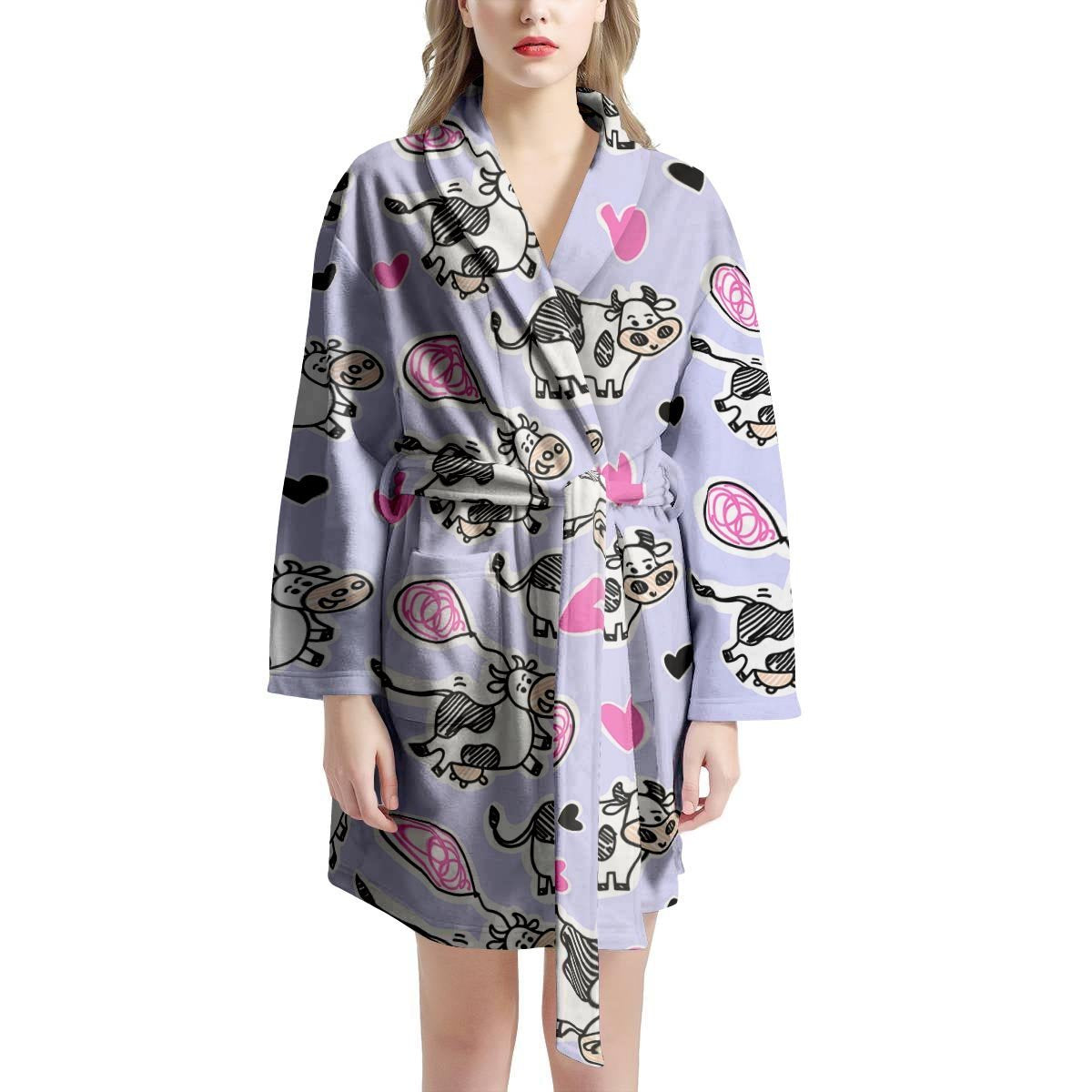 Cow Doodle Print Women's Robe-grizzshop