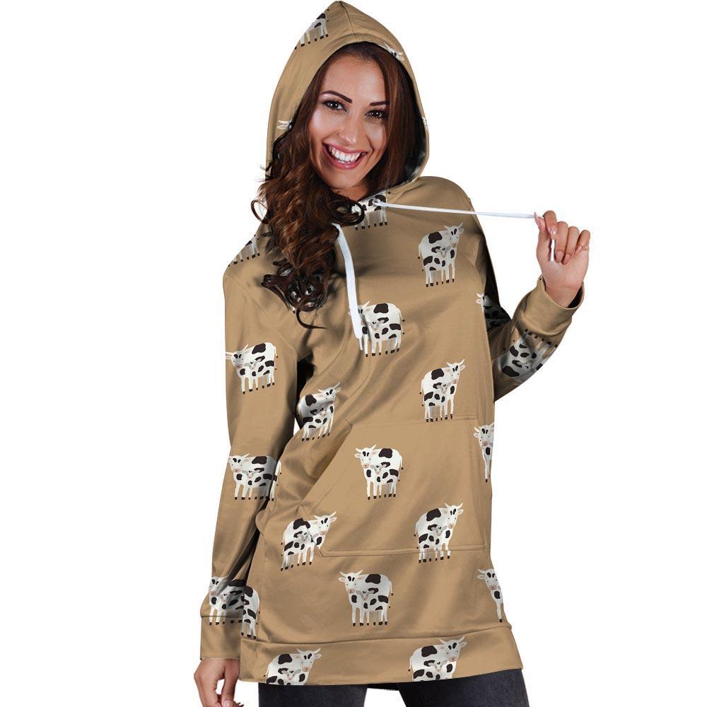 Cow Family Print Hoodie Dress-grizzshop