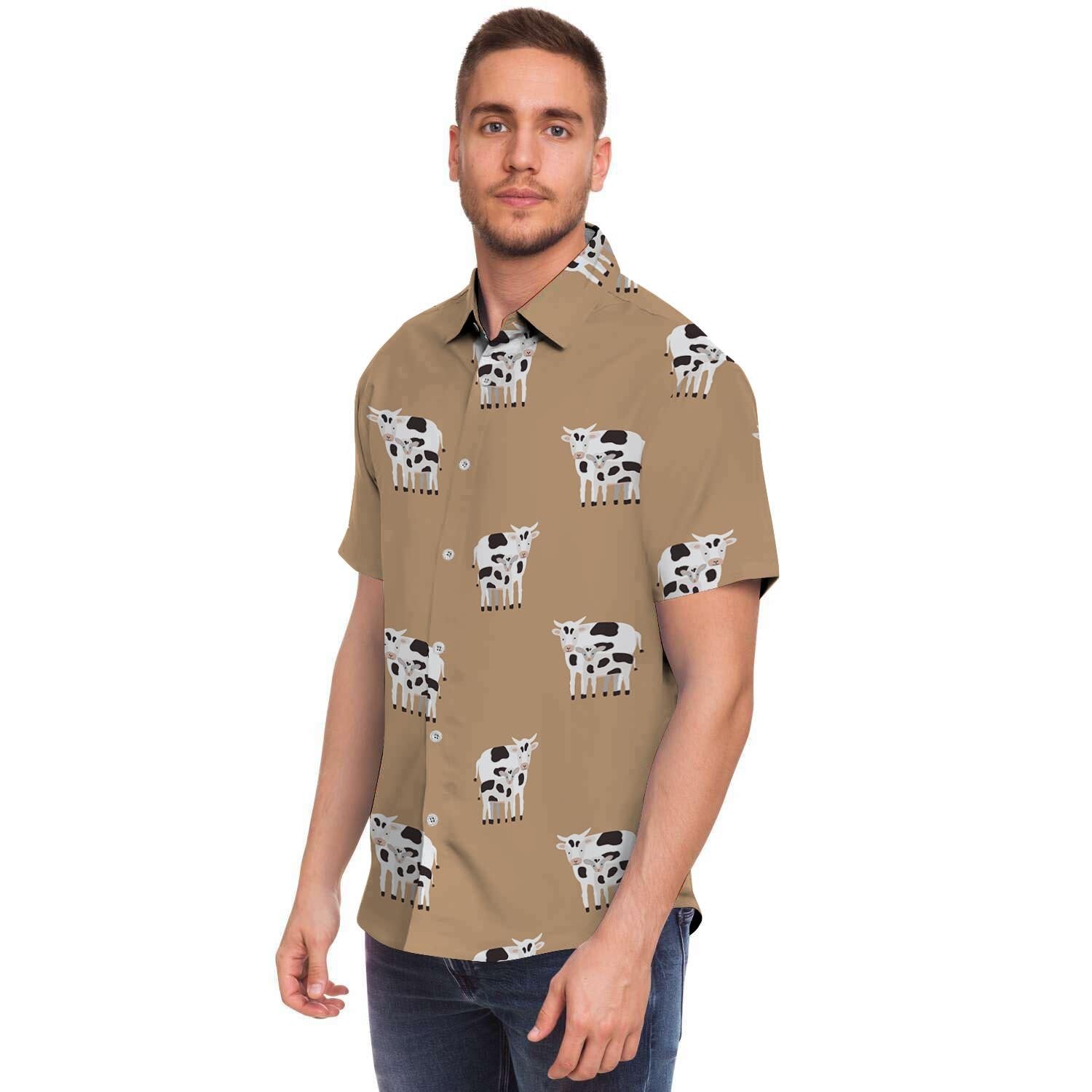 Cow Family Print Men's Short Sleeve Shirt-grizzshop