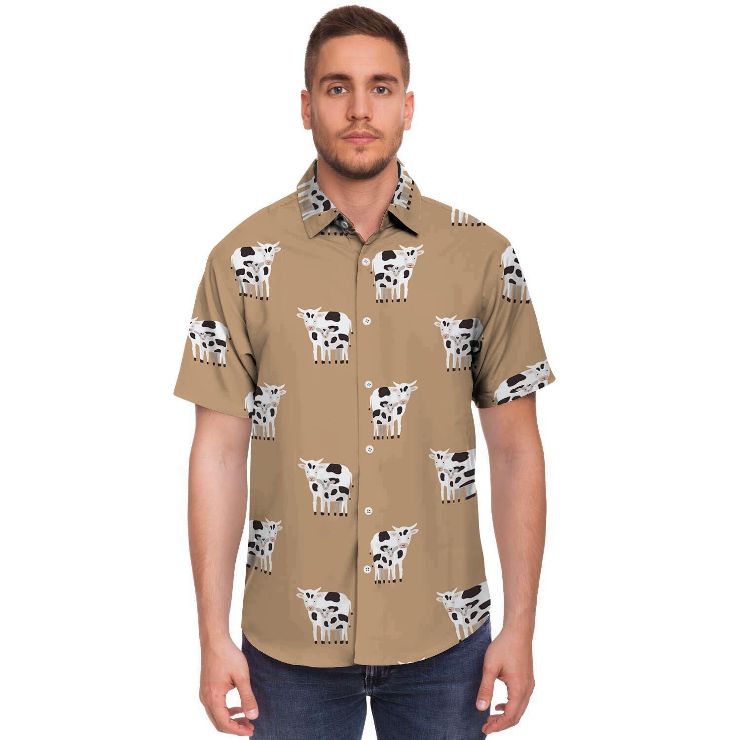 Cow Family Print Men's Short Sleeve Shirt-grizzshop