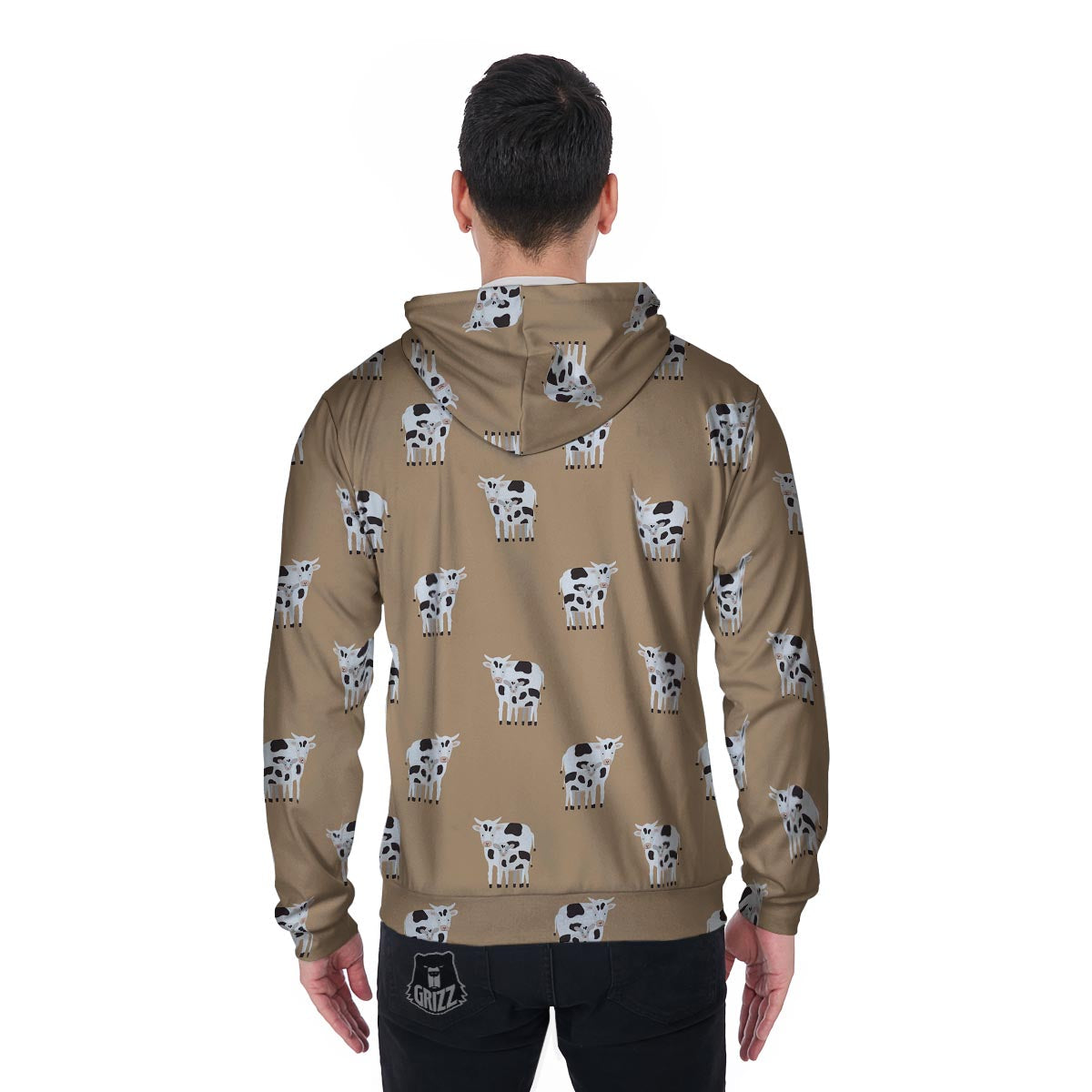 Cow Family Print Men's Zip Up Hoodie-grizzshop