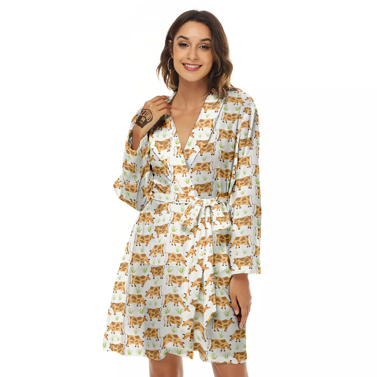 Cow Farm Cartoon Dairy Print Pattern Women's Robe-grizzshop