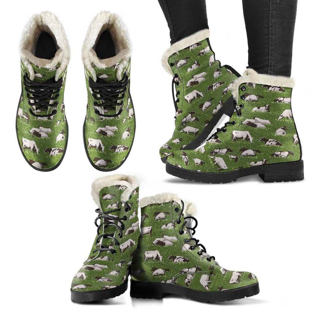 Cow Farm Pattern Print Comfy Winter Boots-grizzshop