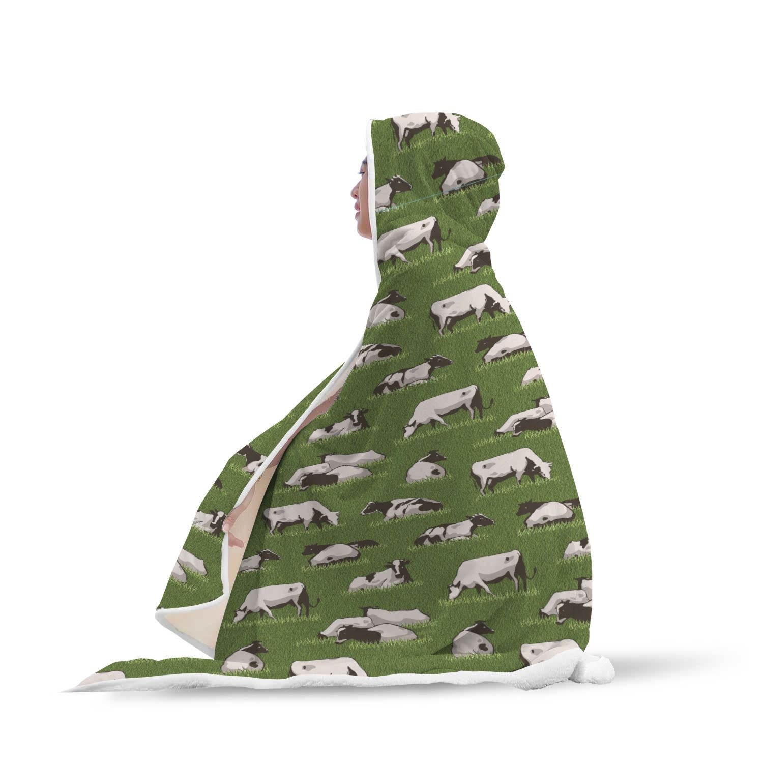 Cow Farm Pattern Print Hooded Blanket-grizzshop