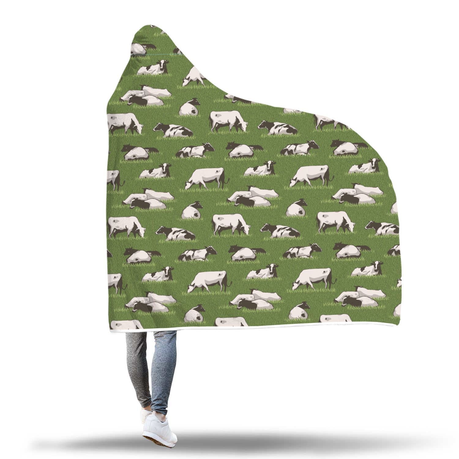 Cow Farm Pattern Print Hooded Blanket-grizzshop