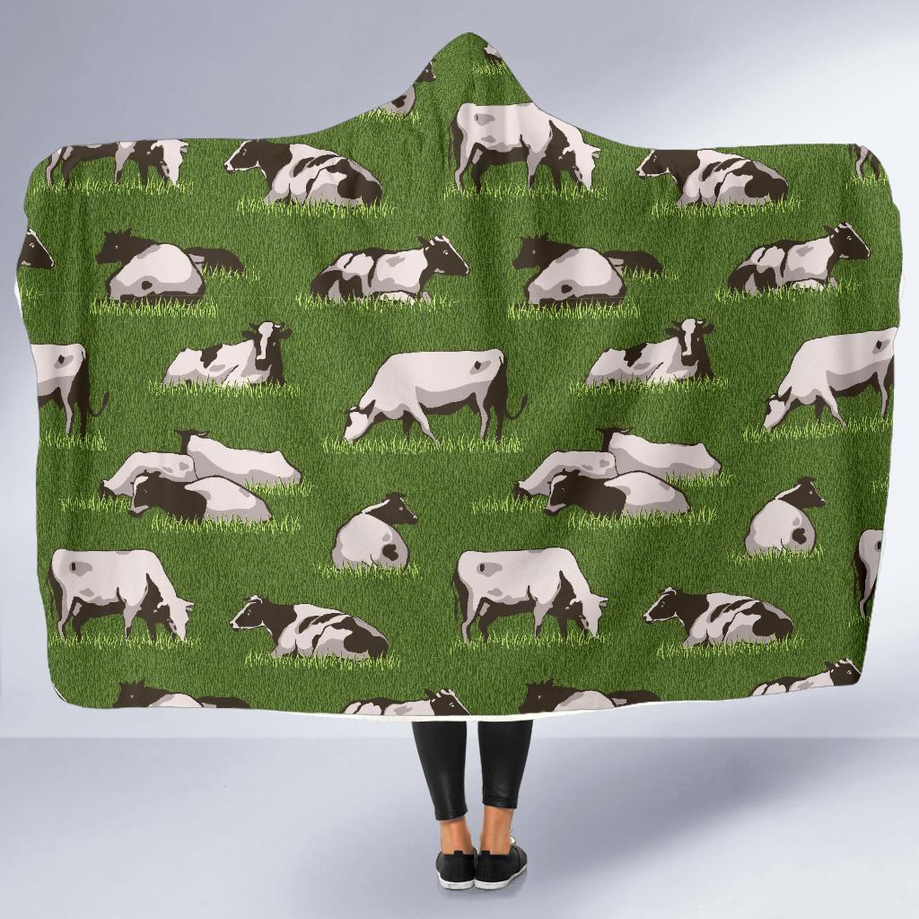 Cow Farm Pattern Print Hooded Blanket-grizzshop