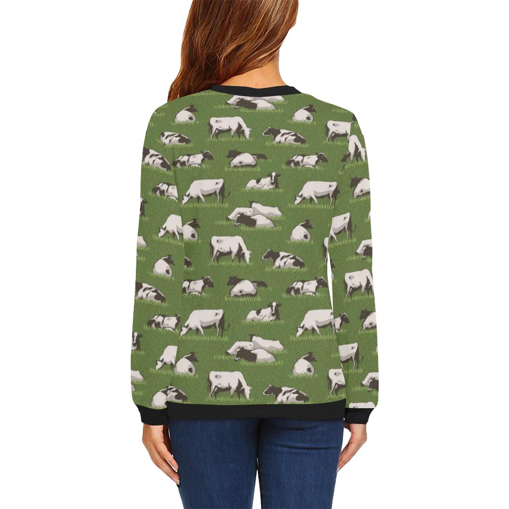 Cow Farm Pattern Print Women Crewneck Sweatshirt-grizzshop