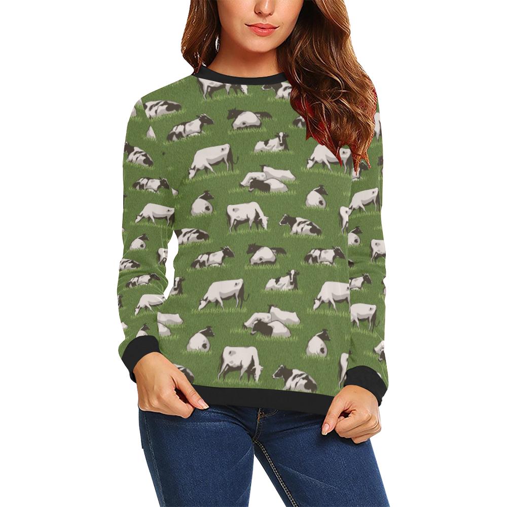 Cow Farm Pattern Print Women Crewneck Sweatshirt-grizzshop