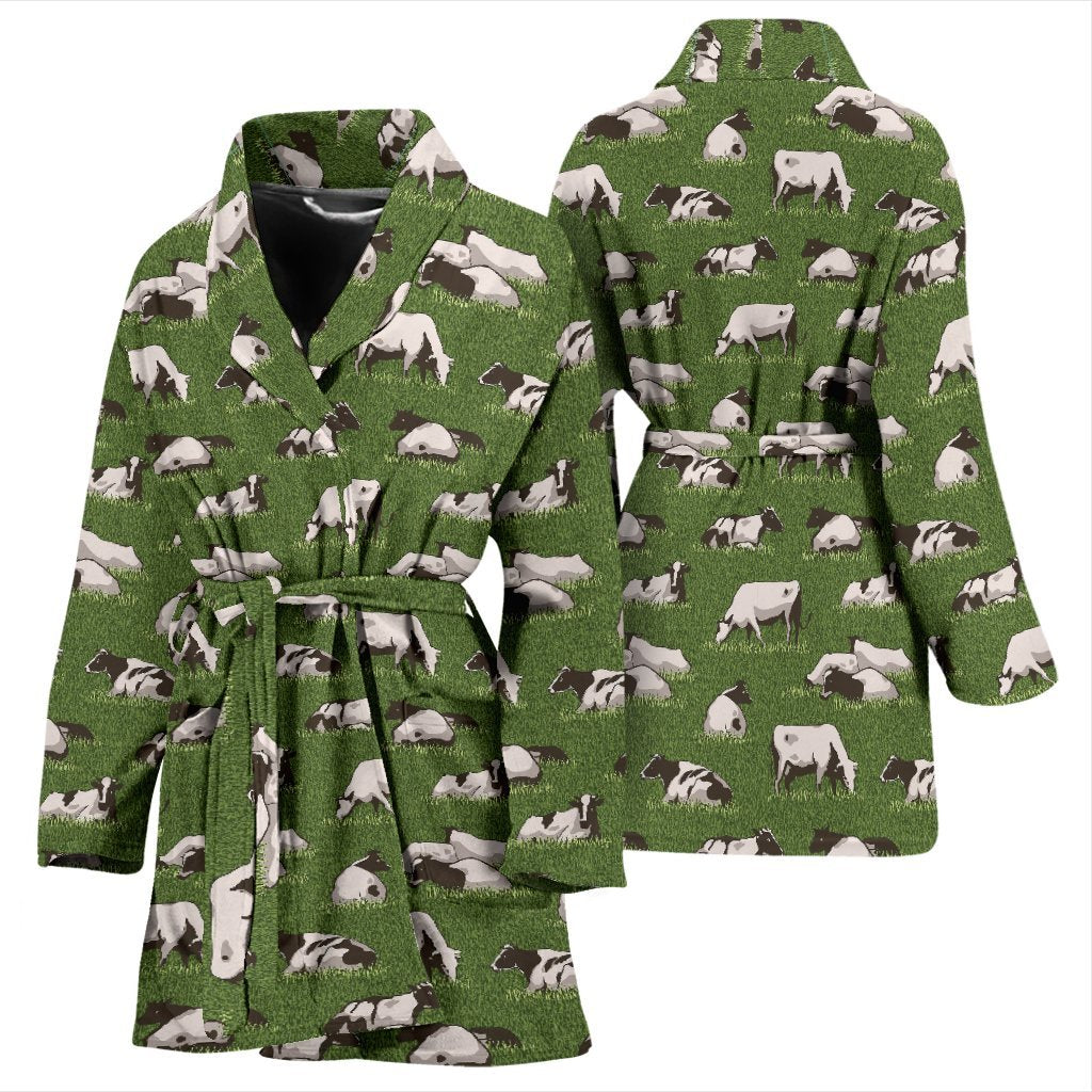 Cow Farm Pattern Print Women Long Robe-grizzshop