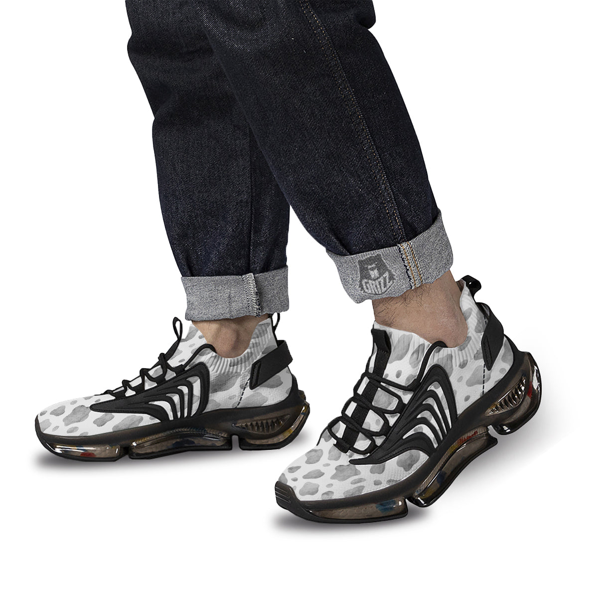 Cow Grey And White Print Pattern Black Gym Shoes-grizzshop