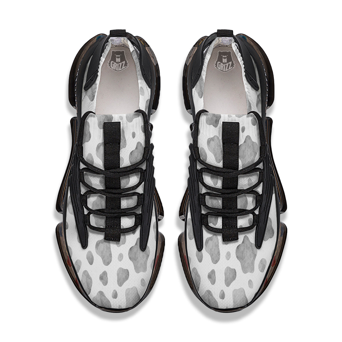 Cow Grey And White Print Pattern Black Gym Shoes-grizzshop