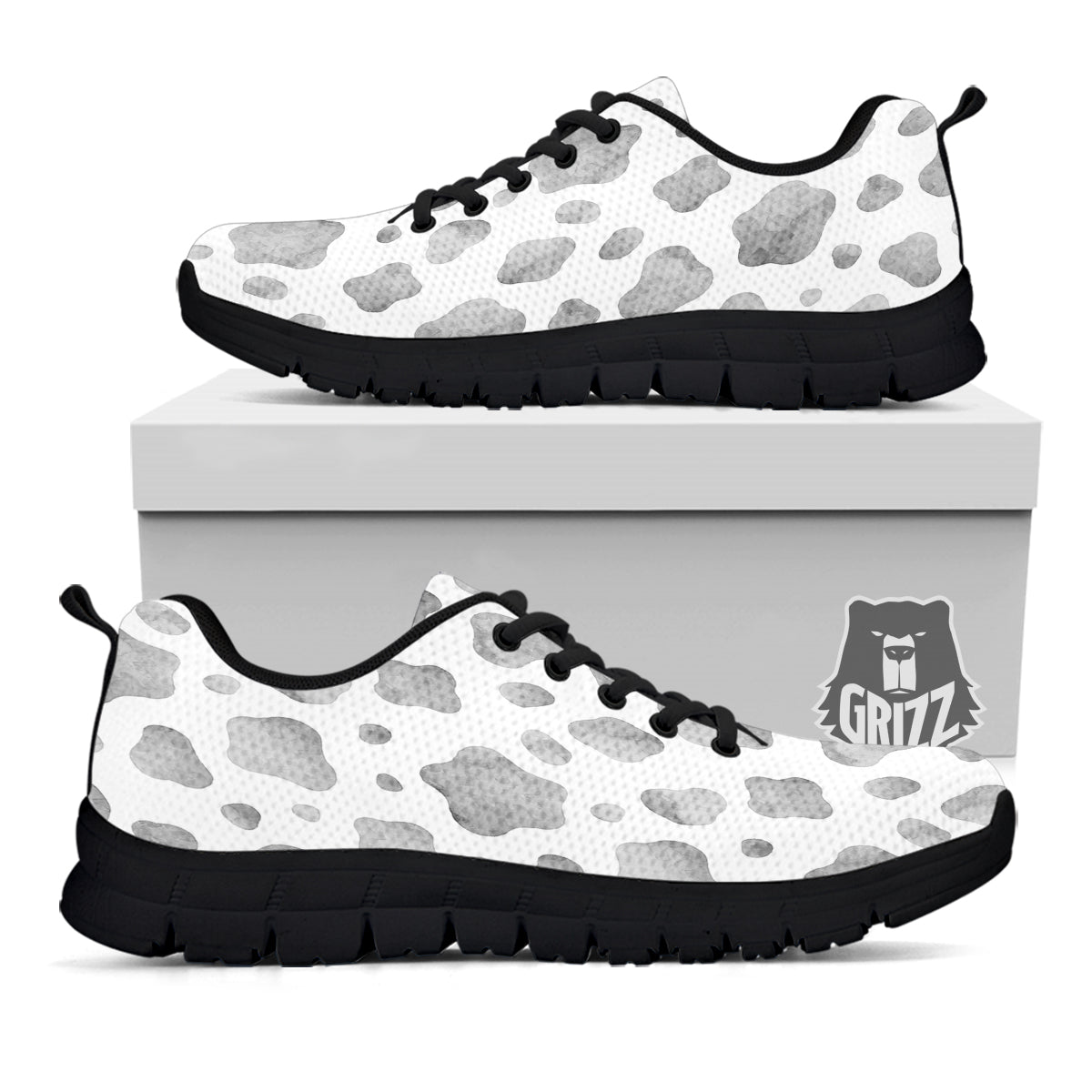 Cow Grey And White Print Pattern Black Sneaker-grizzshop