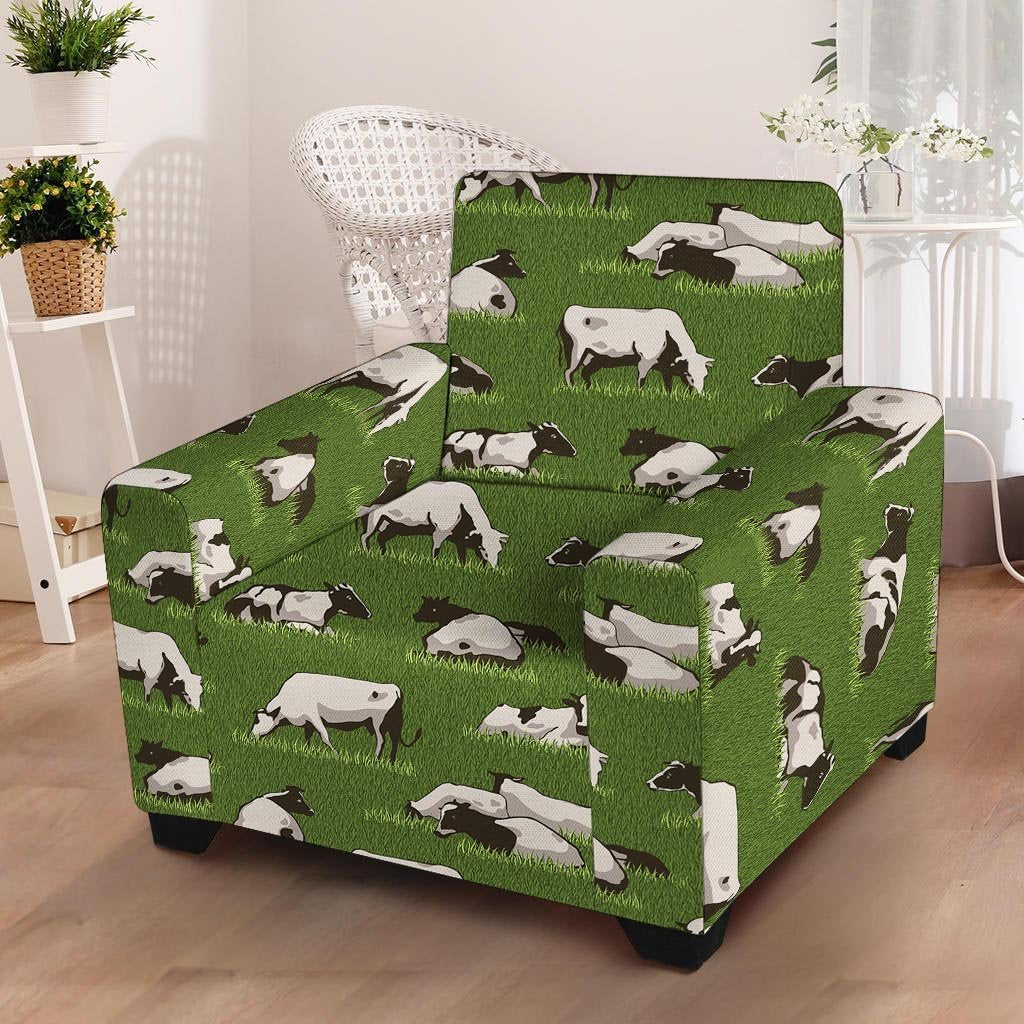 Cow In Grass Print Armchair Cover-grizzshop