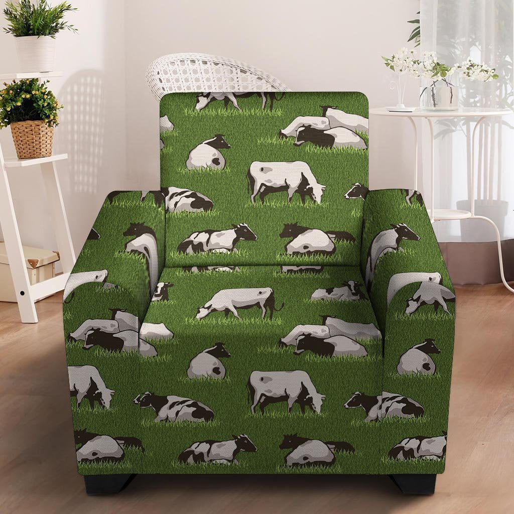 Cow In Grass Print Armchair Cover-grizzshop