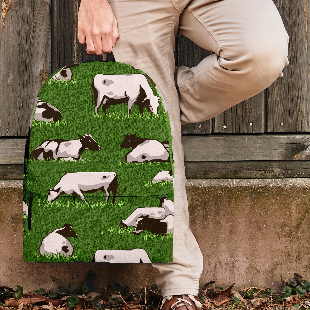 Cow In Grass Print Backpack-grizzshop