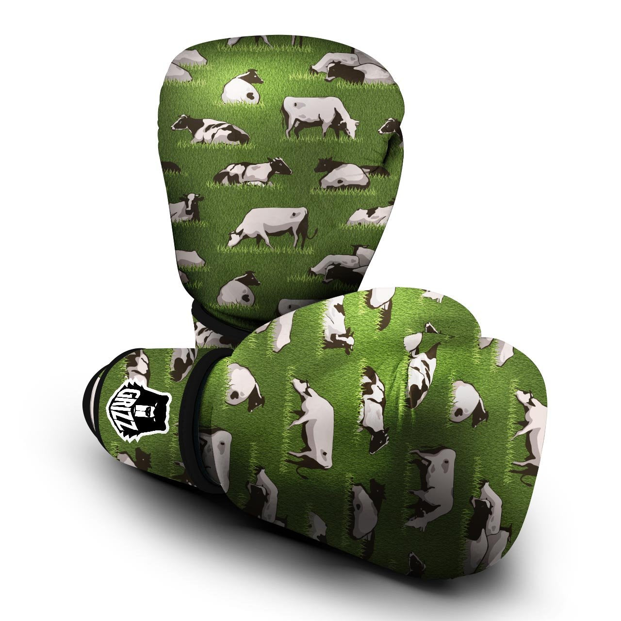 Cow In Grass Print Boxing Gloves-grizzshop