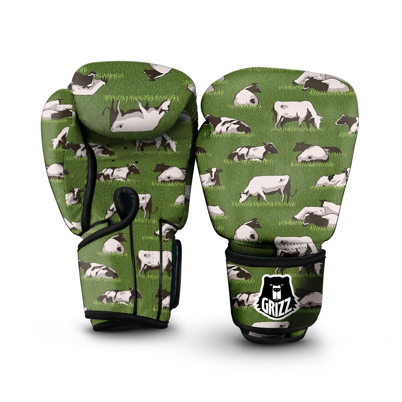 Cow In Grass Print Boxing Gloves-grizzshop