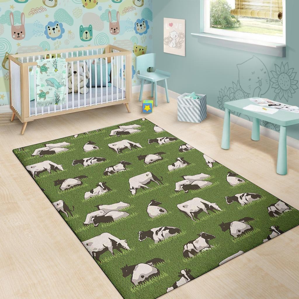 Cow In Grass Print Floor Mat-grizzshop