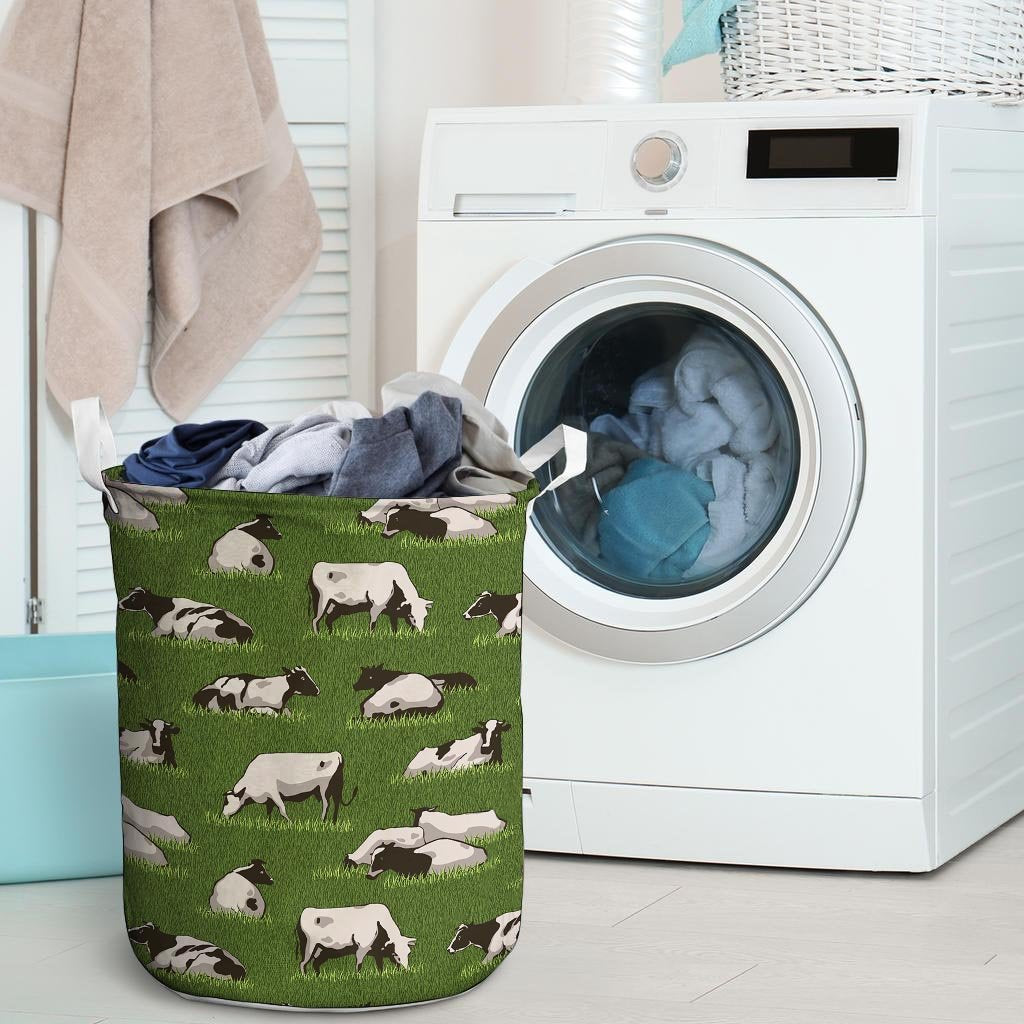 Cow In Grass Print Laundry Basket-grizzshop