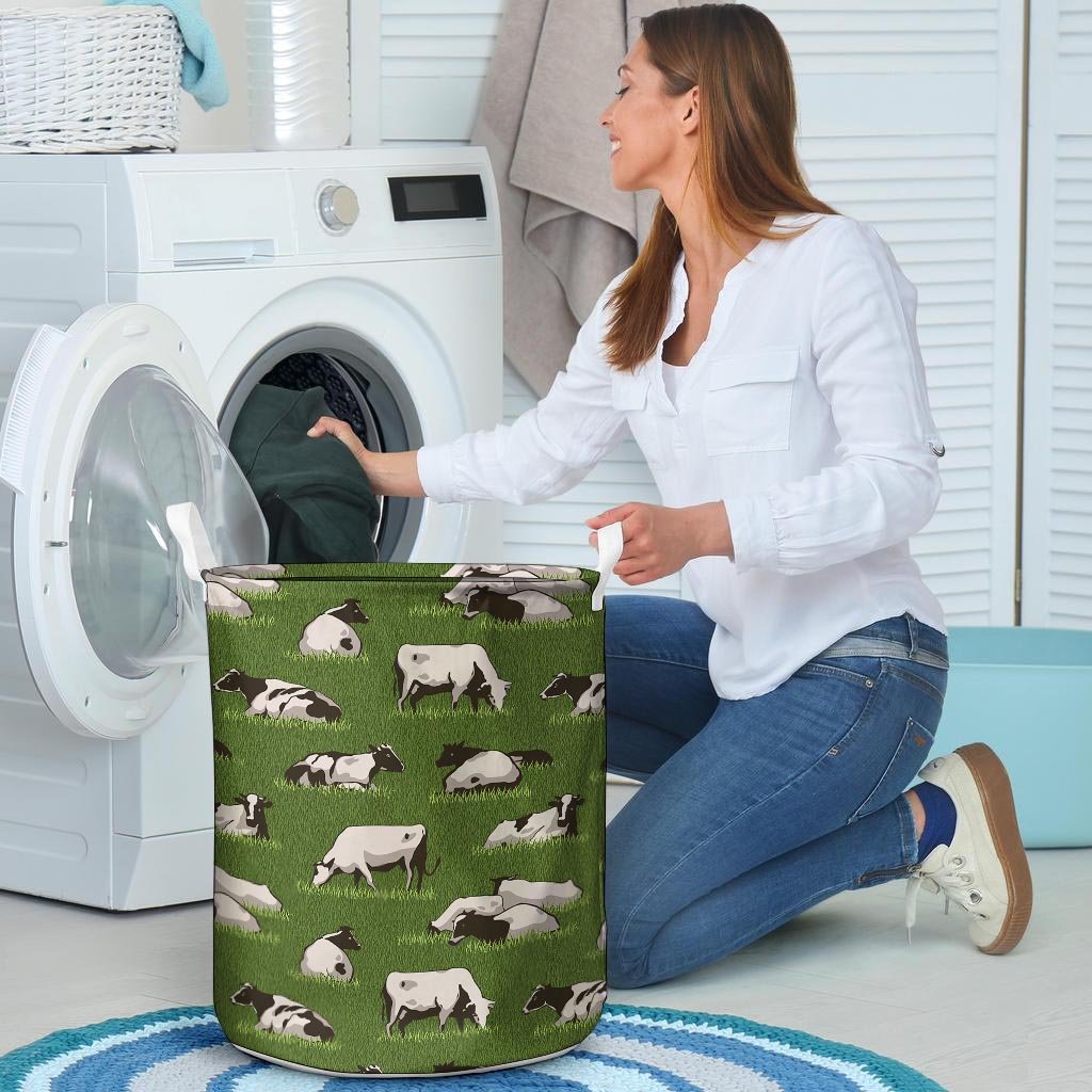 Cow In Grass Print Laundry Basket-grizzshop