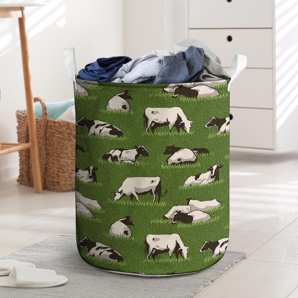 Cow In Grass Print Laundry Basket-grizzshop