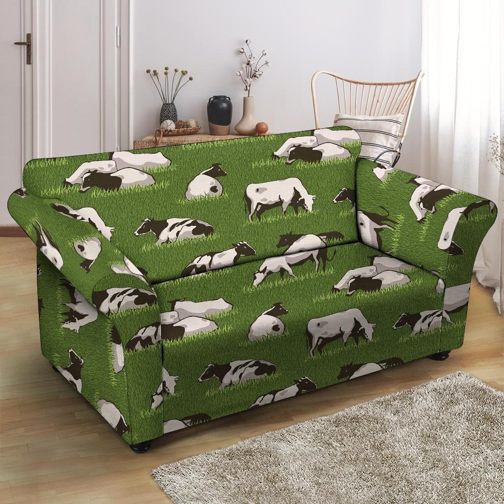 Cow In Grass Print Loveseat Cover-grizzshop