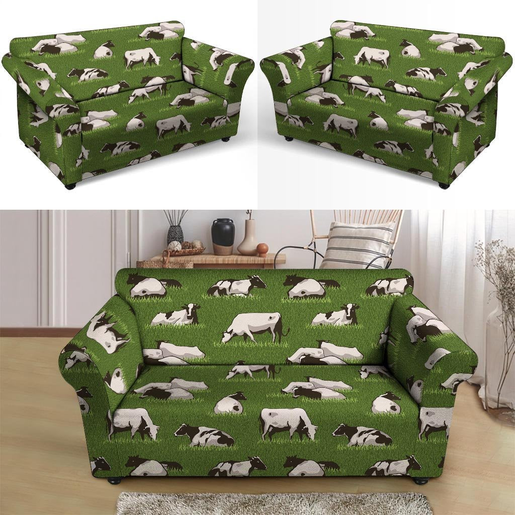 Cow In Grass Print Loveseat Cover-grizzshop