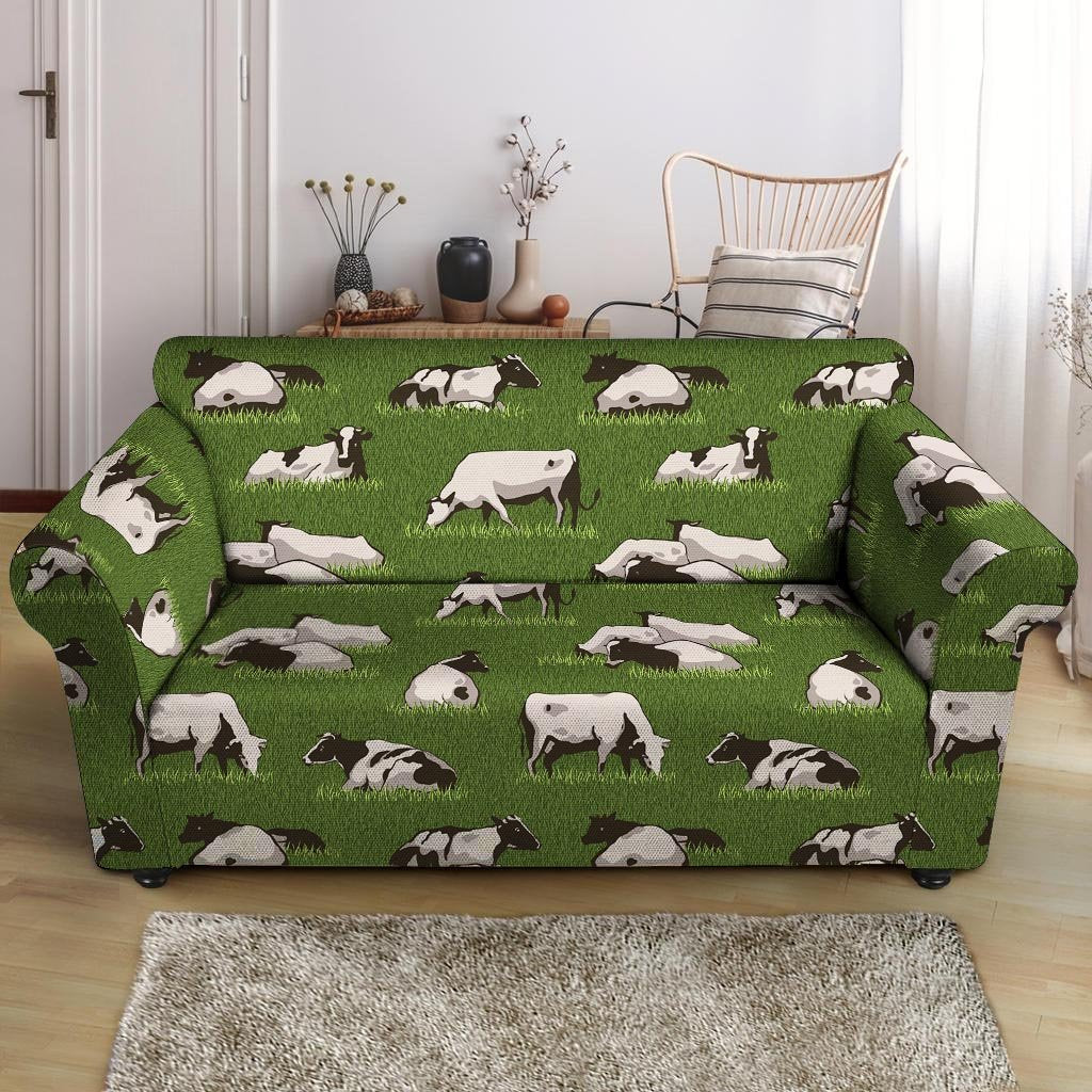 Cow In Grass Print Loveseat Cover-grizzshop