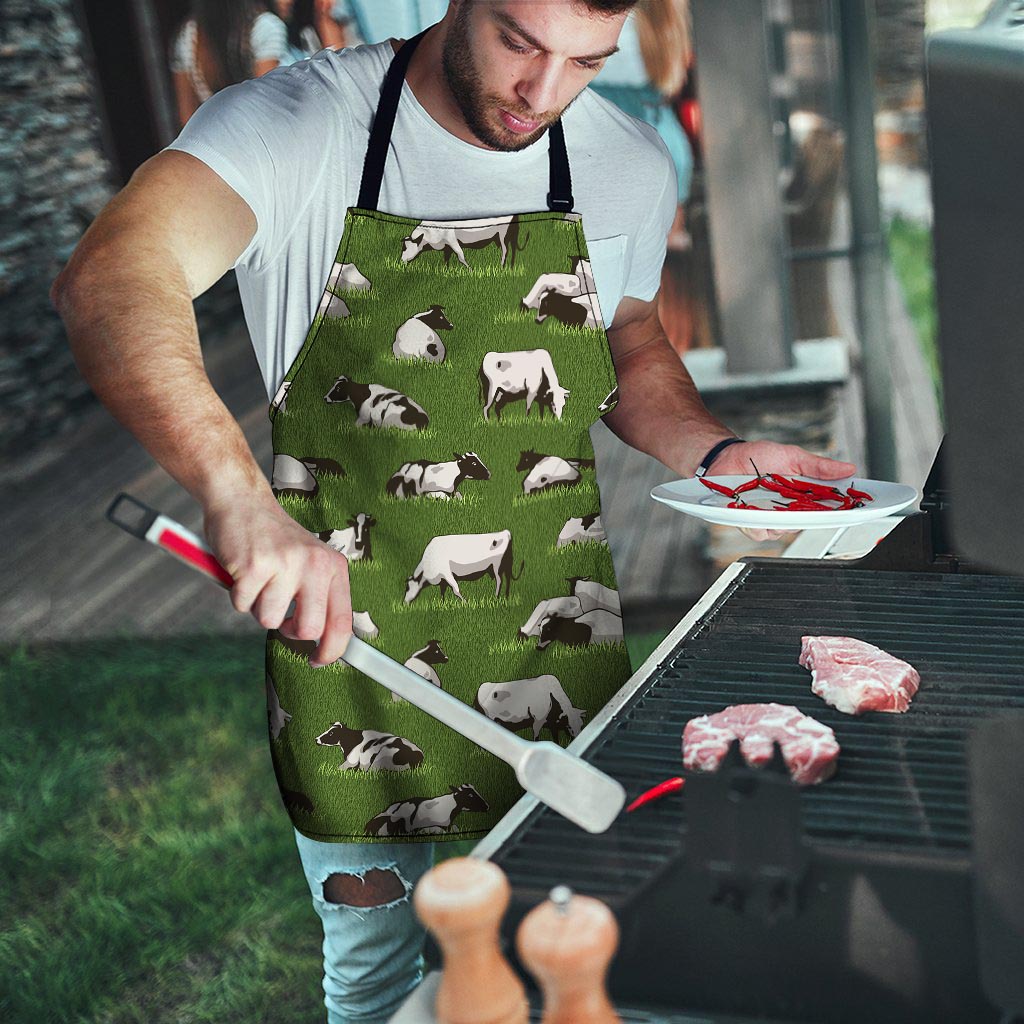 Cow In Grass Print Men's Apron-grizzshop