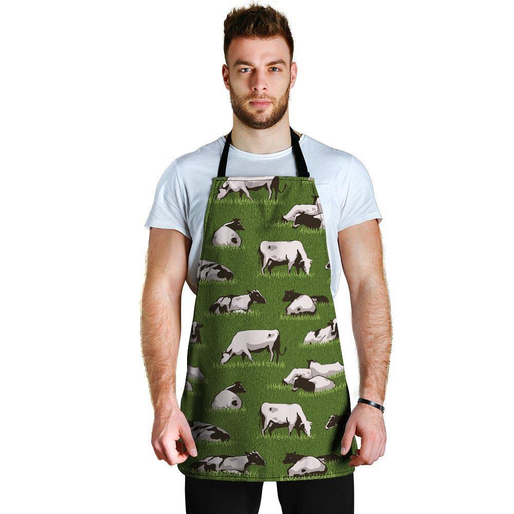 Cow In Grass Print Men's Apron-grizzshop