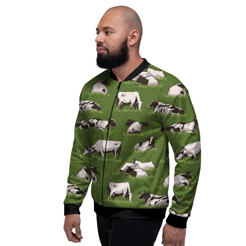 Cow In Grass Print Men's Bomber Jacket-grizzshop